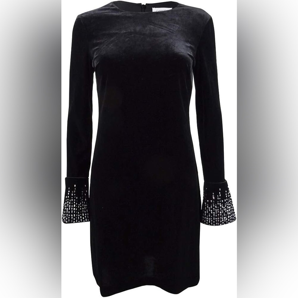 Calvin Klein Black Long Sleeve Dress with Silver Accents